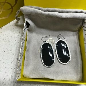 Kendra Scott Danielle Silver Drop Earrings in Black Opaque Glass